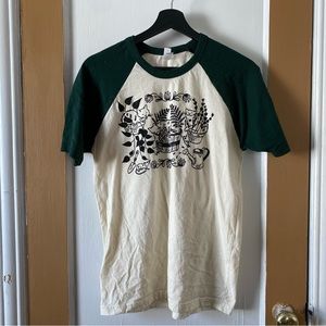 Hand-printed cotton cat raglan ringer tee